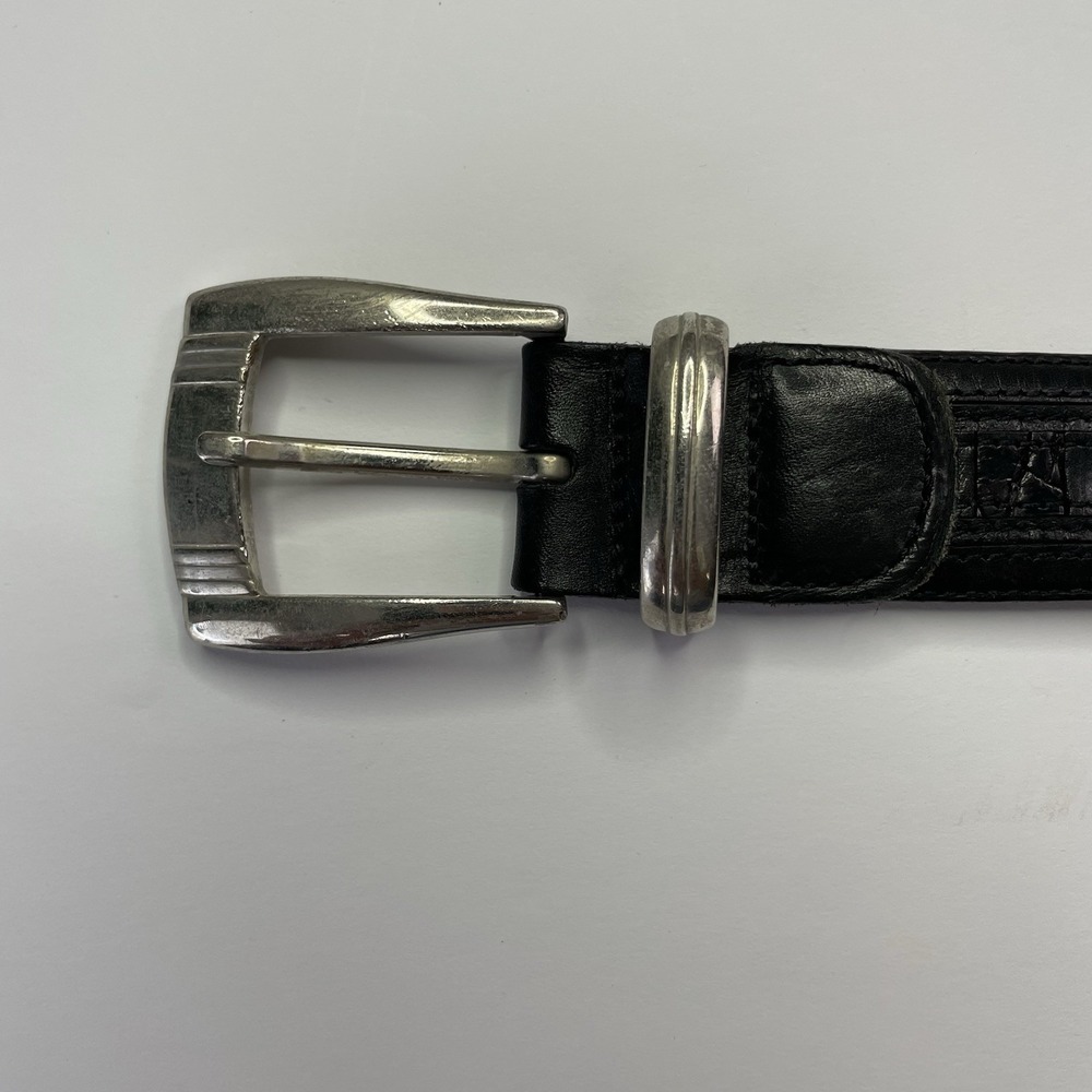 Mezlan Crocodile Leather Belt Men's 42 Black Silver Buckle Made In Spain